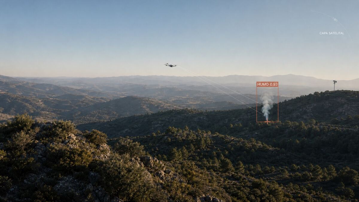 Columna de humo detectada por el sistema sobre una finca forestal